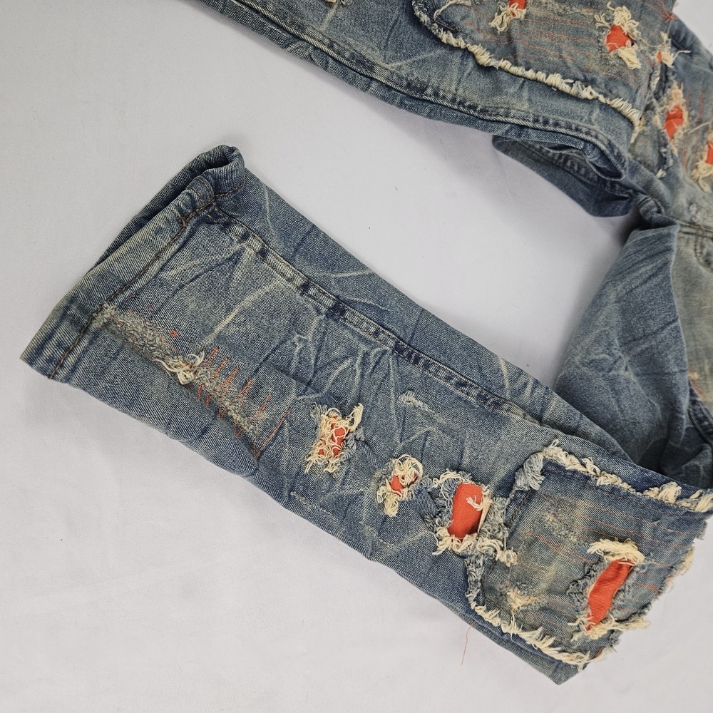 Evolution In Design Stacked Distressed Patchwork Jeans Girls Size 14 Orange Fall - Picture 5 of 6
